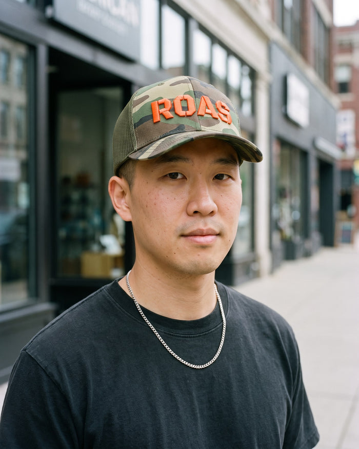 The ROAS Camo Trucker, worn