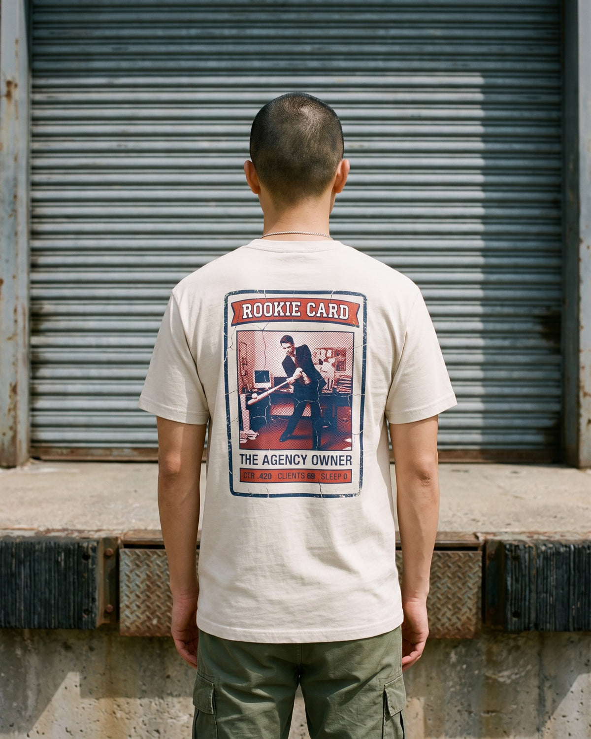 The Rookie Card Tee, worn