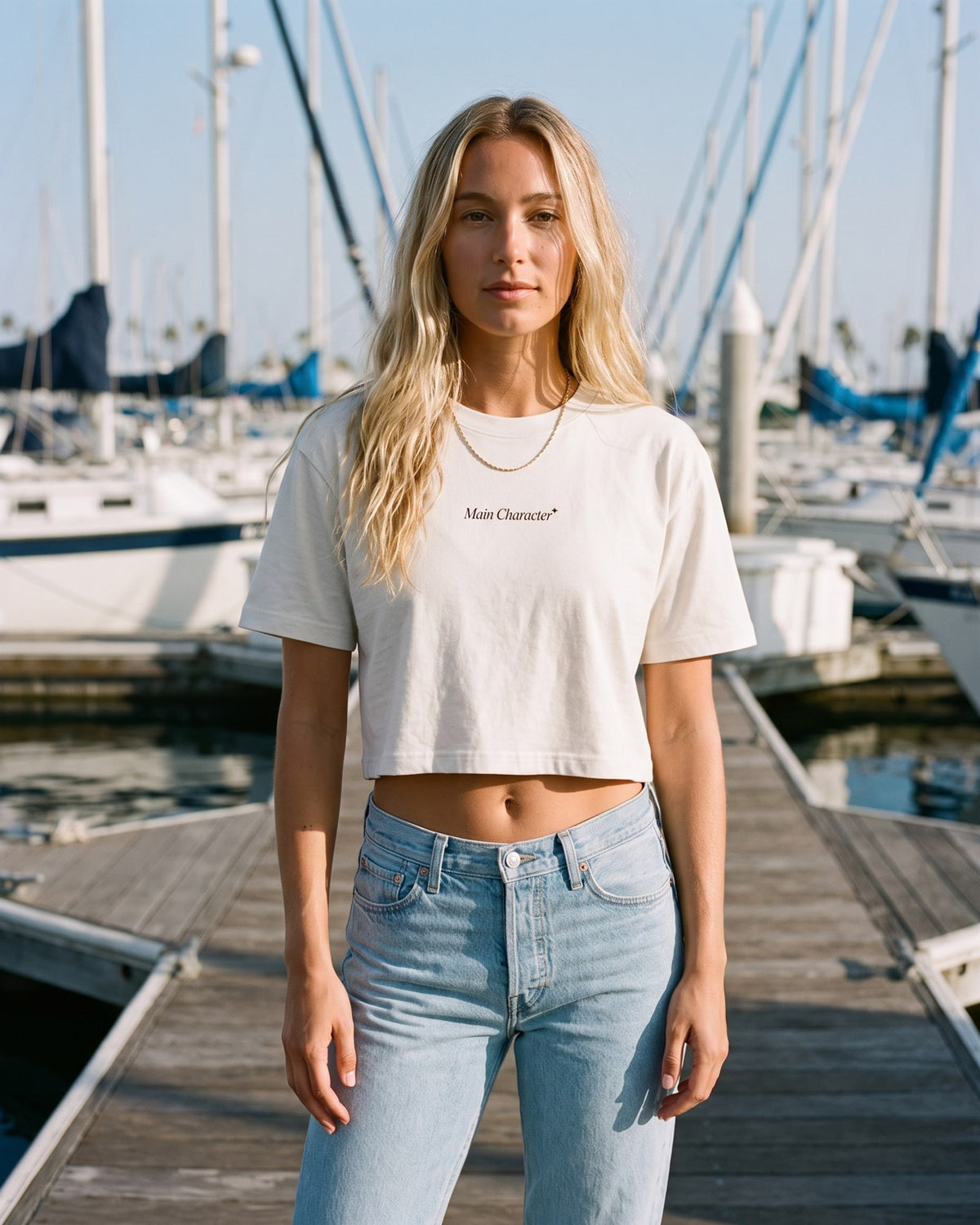 The Main Character Baby Tee, worn