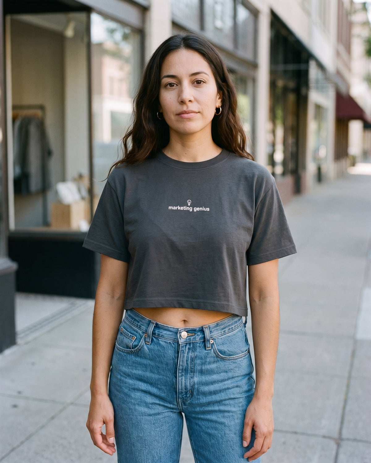 The Marketing Genius Crop, worn