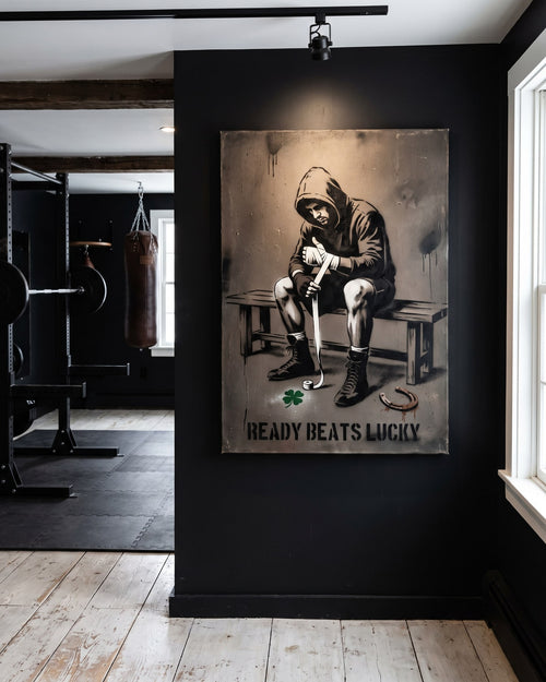 Ready Beats Lucky canvas, hanging