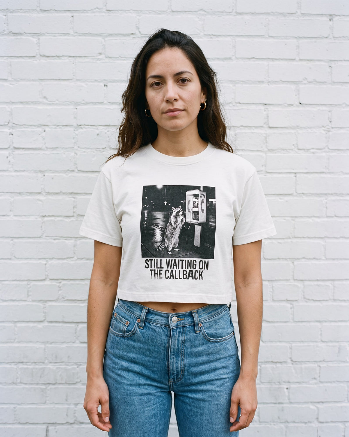 The Still Waiting On The Callback Crop Tee, worn