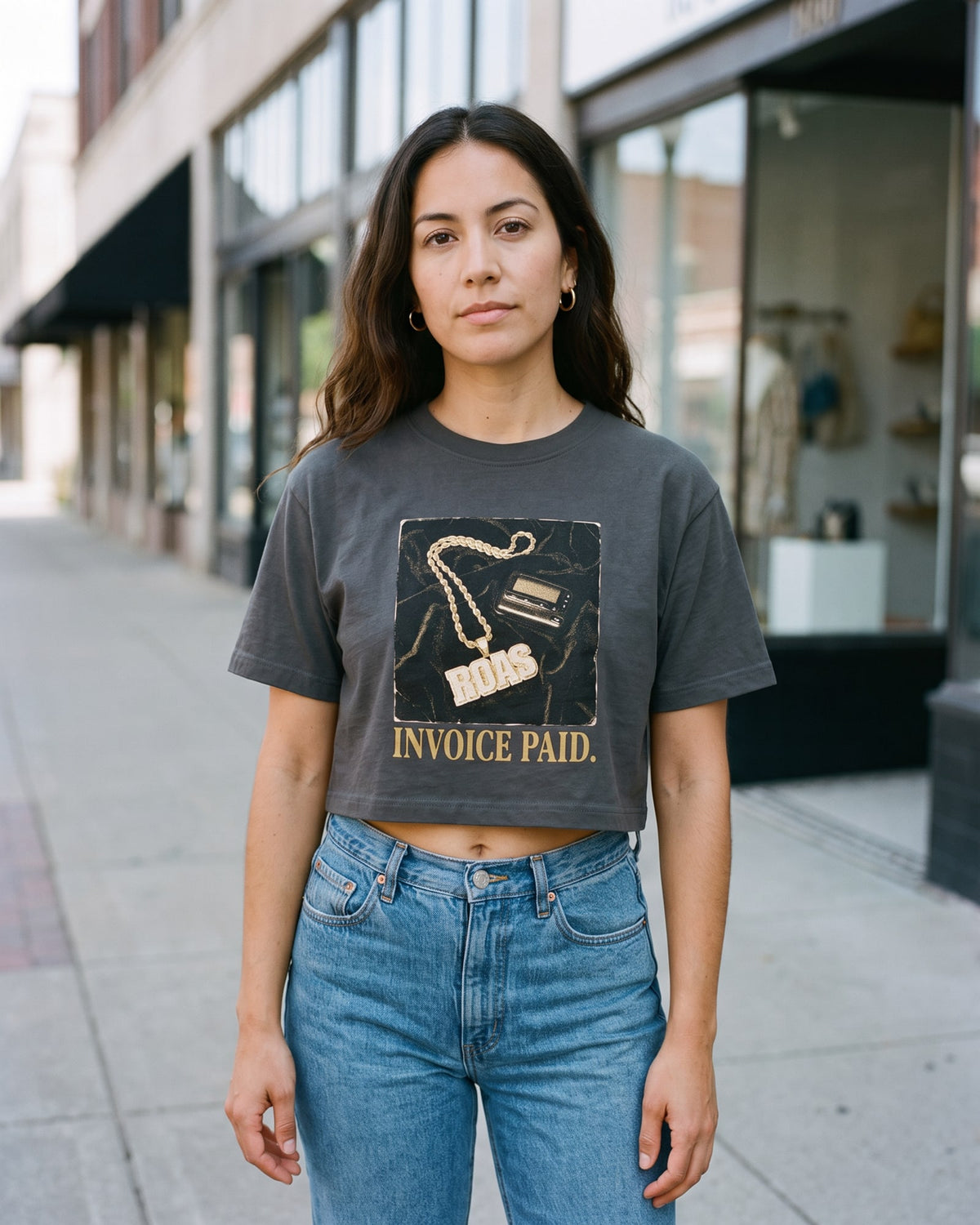 The Invoice Paid Chain Crop Tee, worn