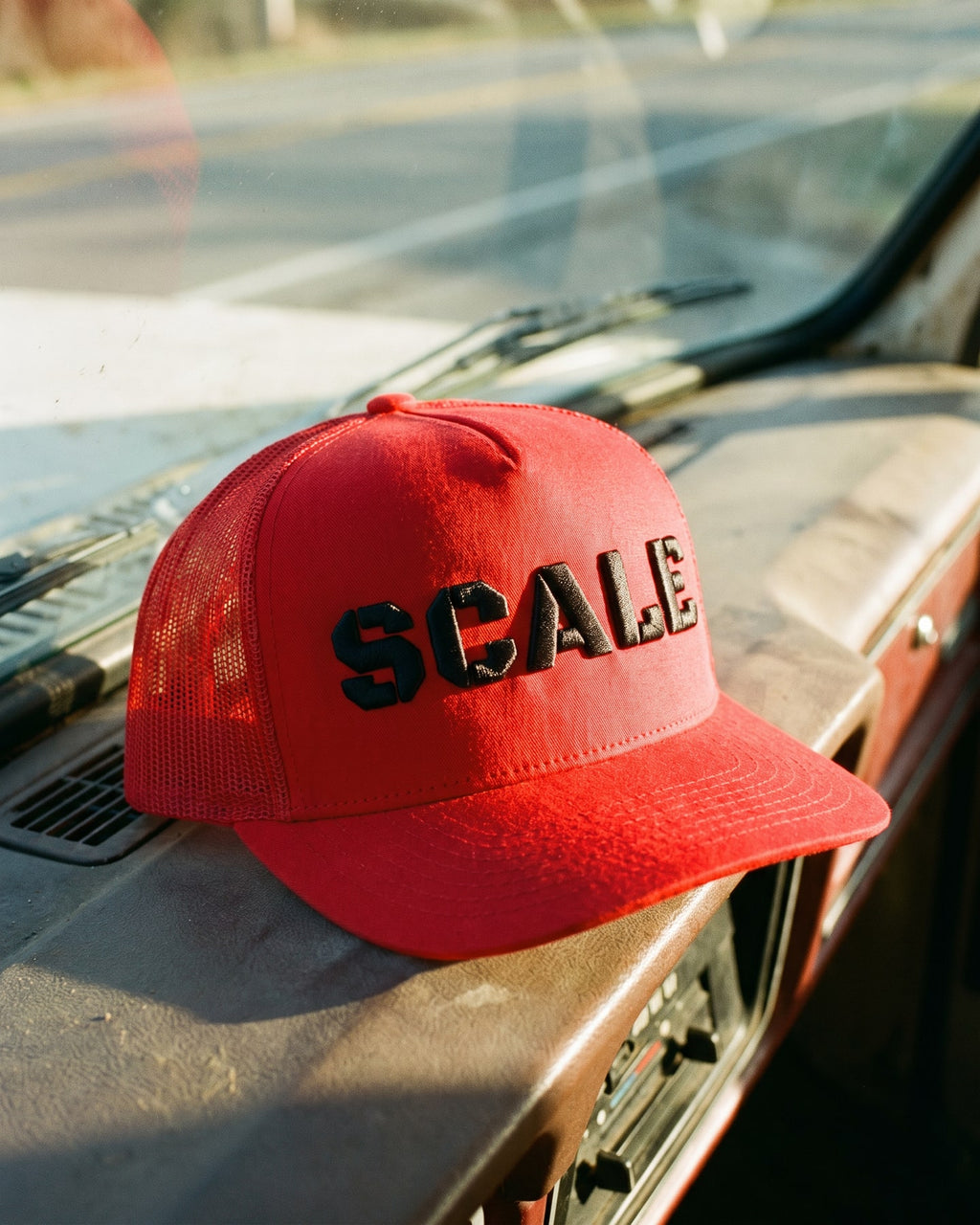 The SCALE Cap, close-up of the puff embroidery