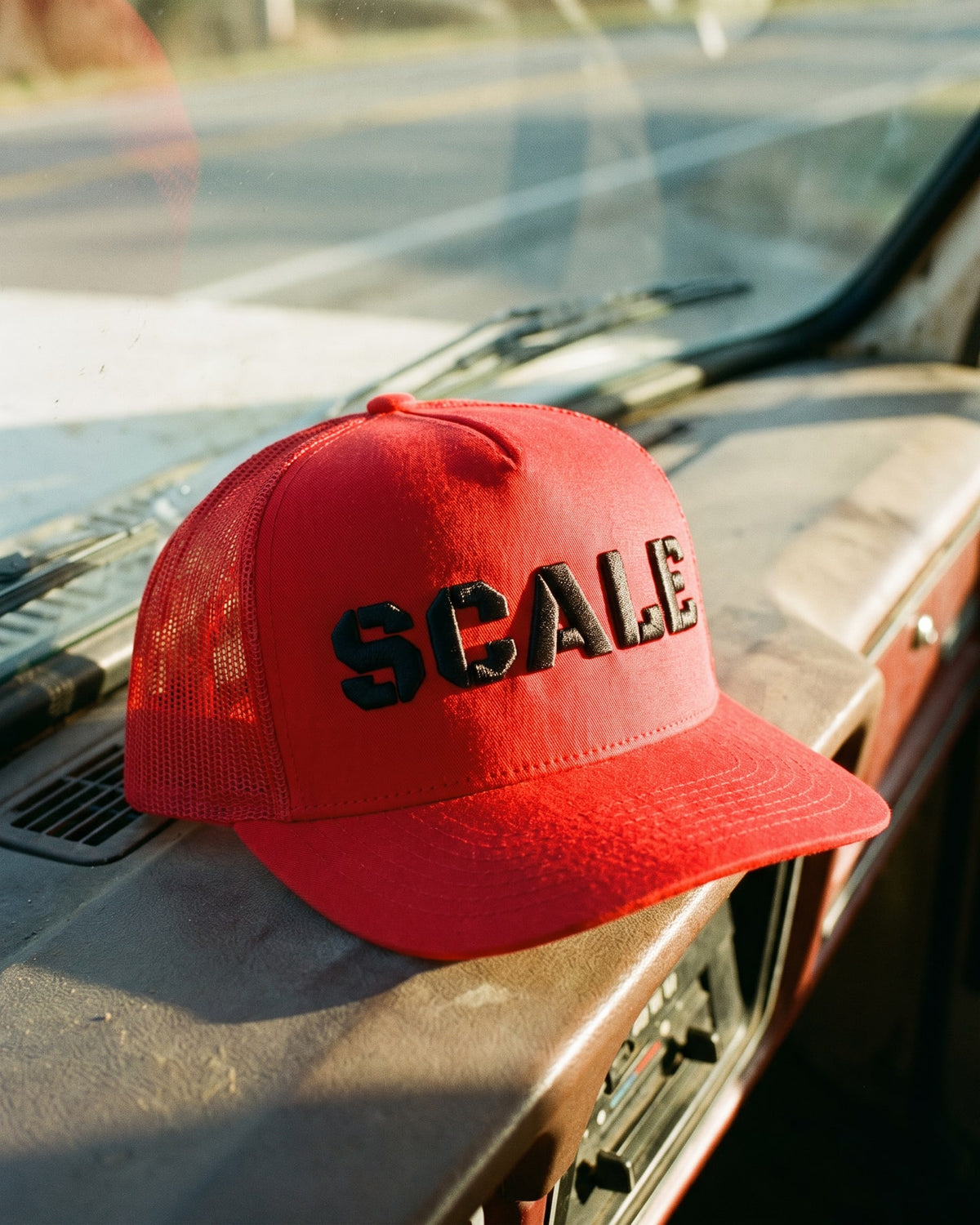 The SCALE Cap, close-up of the puff embroidery