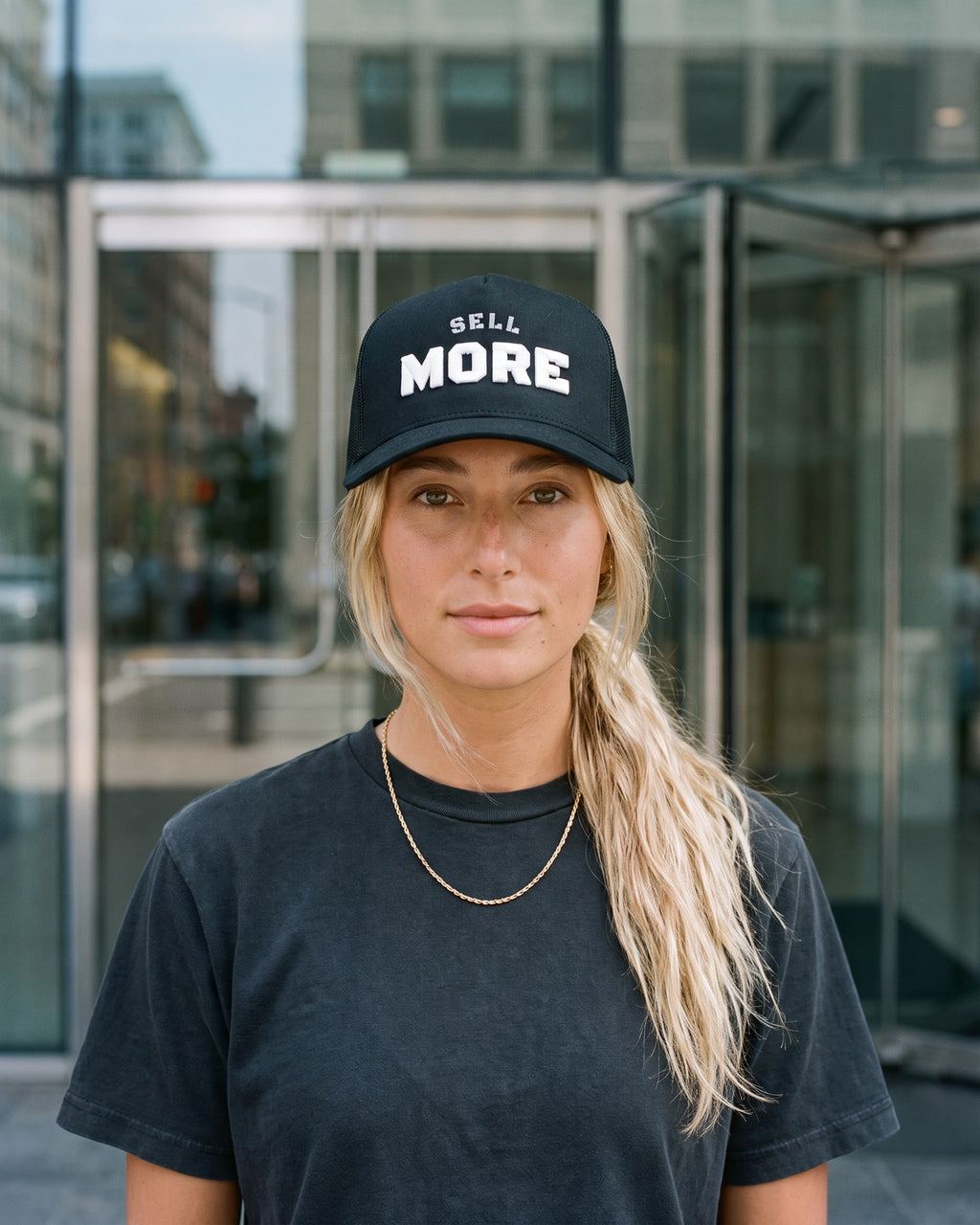 The Sell More Cap, worn