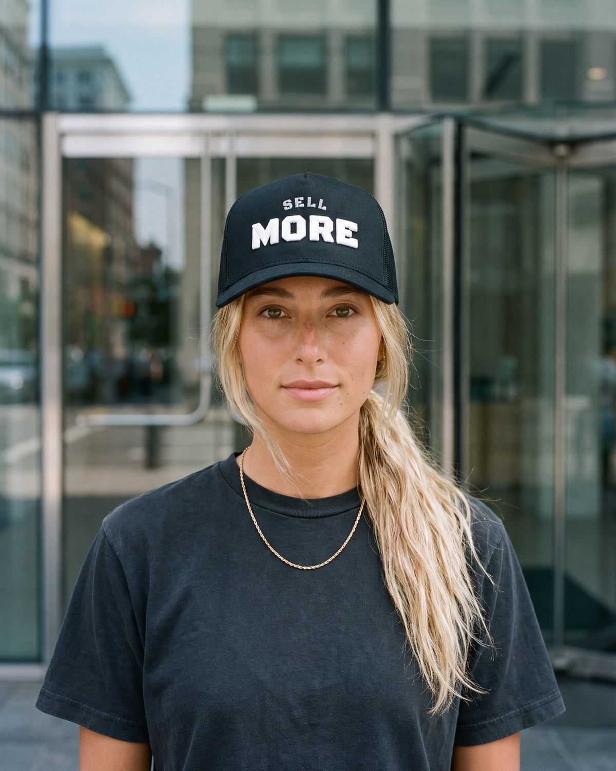 The Sell More Cap, worn