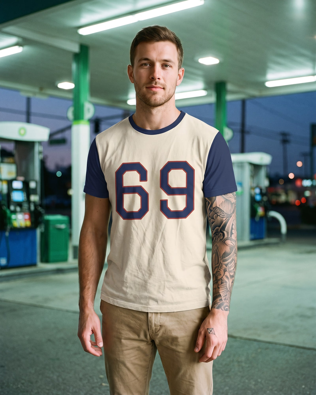 The ROAS 69 Football Jersey, worn front