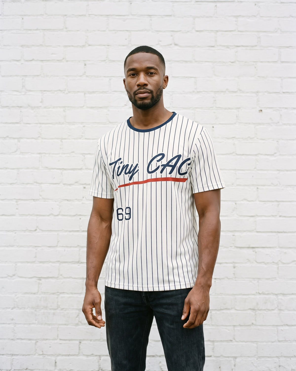 The Tiny CAC Pinstripe Jersey, worn