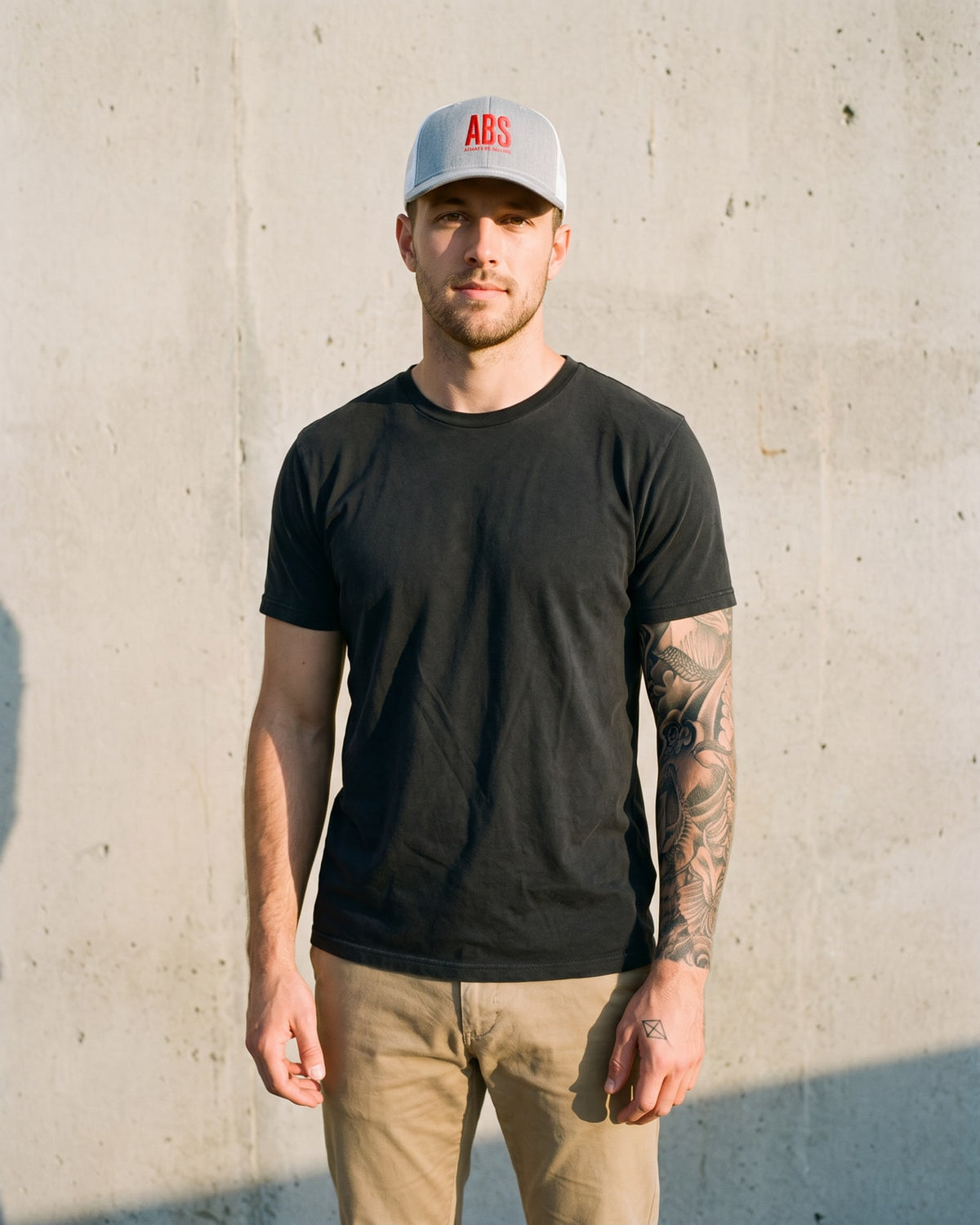 The Always Be Selling Trucker, worn