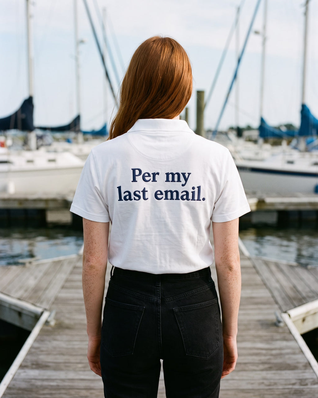 The Per My Last Email Polo, worn