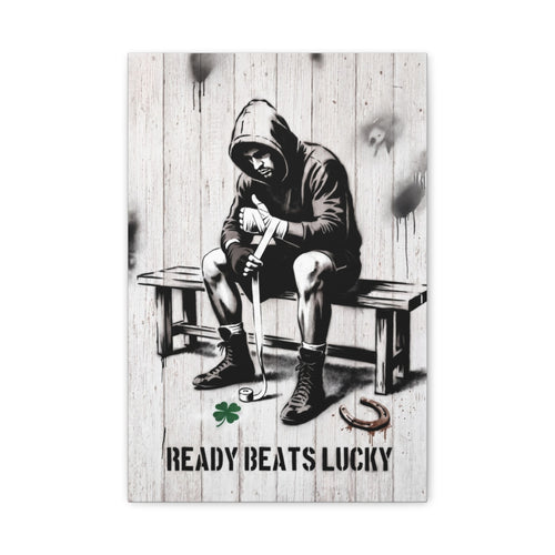 Ready Beats Lucky canvas, 12 in x 18 in (Vertical), front