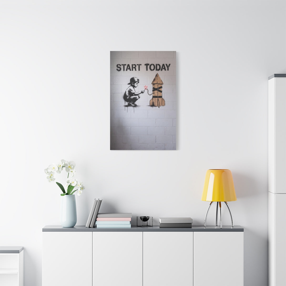 Start Today canvas, 24" x 36" (Vertical), on a wall