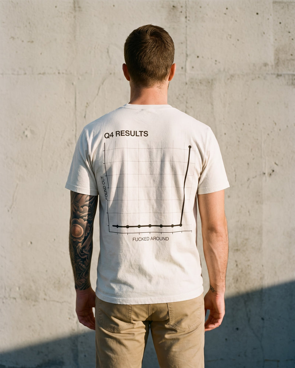 The Q4 Results Tee, worn