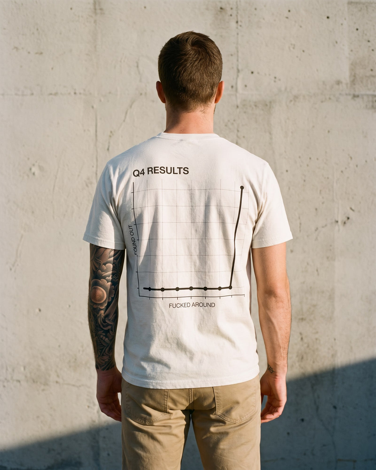 The Q4 Results Tee, worn